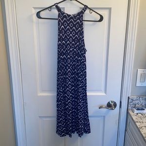 Blue Patterned High Neck Dress from Loft